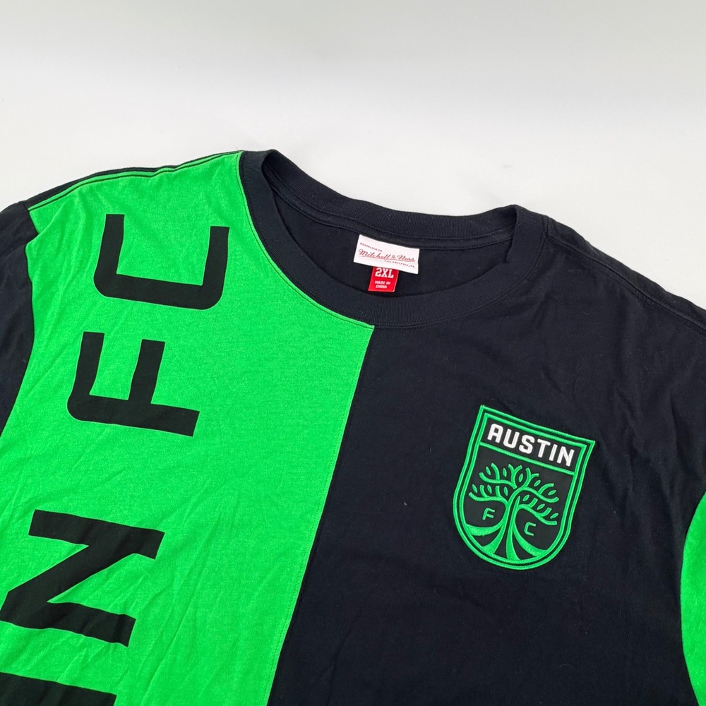 Mitchell & Ness Austin FC Mens 2XL Black Green Colorblock Soccer‎ T-Shirt XXL